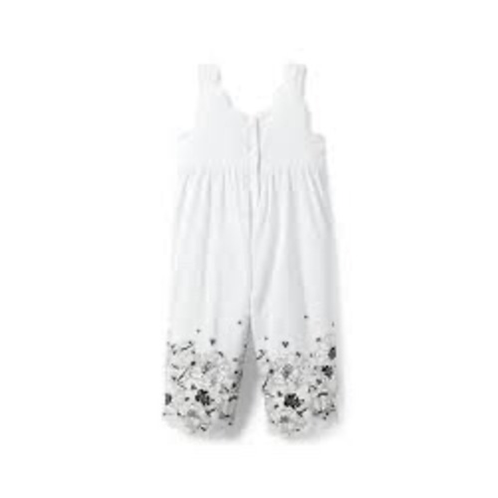 Janie and‎ Jack Girls White Floral Embroidered Scalloped Wide Leg Romper Size 3T
